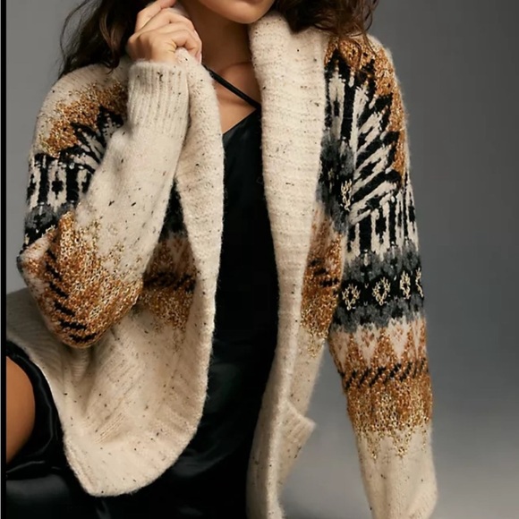 NWT Anthropologie Holiday Fairisle open Front Shawl Collar Cardigan Sz L NWT - Picture 7 of 16